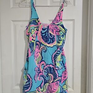 Lilly Pulitzer Bailey Sea Blue Private Island Print Silk Dress S